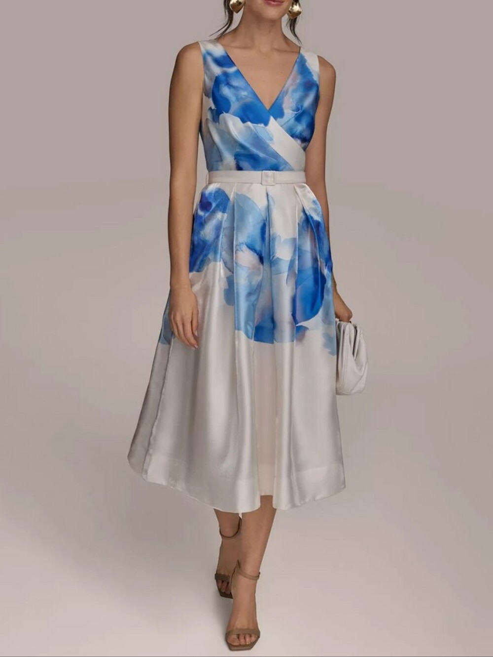 Donna Karan Shimmer Mikado Floral Belted Midi Dress NWT Size 6